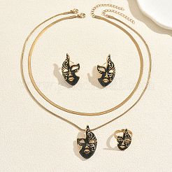 201 Stainless Steel Mask Stud Earrings & Pendant Necklaces & Rings Sets for Women&nbsp;AB3701