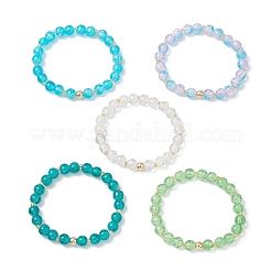 5Pcs 5 Color Spray Painted Crackle Glass Beads Stretch Bracelets for Men Women&nbsp;BJEW-MZ00202