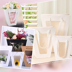 Trapezoid Paper Flower Gift Tote Bags with Plastic Visible Window&nbsp;ABAG-WH0045-25C