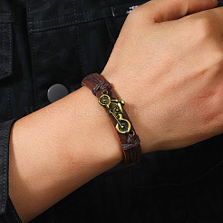 Motorbike Alloy & Cowhide & Jute Cord Braided Bracelets for Men&nbsp;FS-WG31926-02