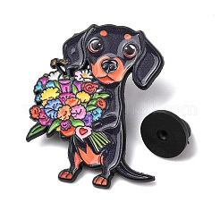 Dachshund Holding Flower Enamel Pins&nbsp;LS-JEWB-A038-02A-EB
