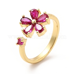 Cerise Cubic Zirconia Flower Open Cuff Ring&nbsp;KK-K270-06G