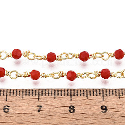 Handmade Brass Round Glass Beaded Chains&nbsp;KK-N281-02B-G