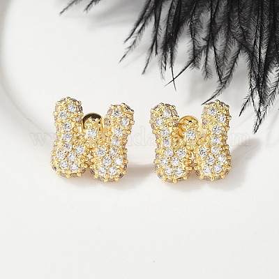 Brass Micro Pave Cubic Zirconia Stud Earrings&nbsp;EJEW-Z091-04G-W-1