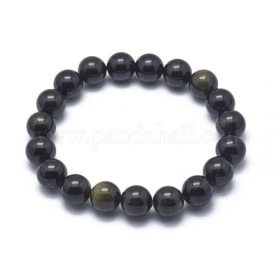 Natural Golden Sheen Obsidian Bead Stretch Bracelets&nbsp;BJEW-K212-C-020-1