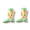 Baking Paint Glass Enamel Beads, Boot with Orange, Medium Aquamarine, 24x17x8~8.5mm, Hole: 1.4mm