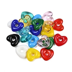Handmade Lampwork Beads, Large Hole Beads, Heart, Mixed Color, 14x15x5mm, Hole: 4mm