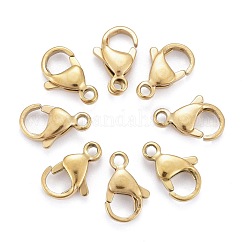 Ion Plating(IP) 304 Stainless Steel Lobster Claw Clasps, Parrot Trigger Clasps, Real 18k Gold Plated, 13x8x4mm, Hole: 1.5mm