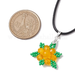 Natural Malaysia Jade Dyed & Glass Snowflake Pendant Necklaces&nbsp;NJEW-JN05054-02