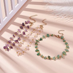Gemstone Chips Beaded Anklet with 304 Stainless Steel Chains for Women&nbsp;X-AJEW-AN00497