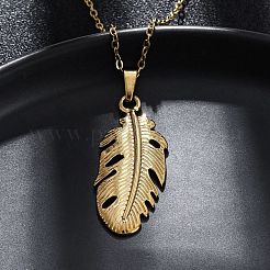 Leaf 304 Stainless Steel Pendant Necklaces&nbsp;NJEW-M096-17G
