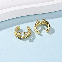 Brass Micro Pave Clear Cubic Zirconia C-Shaped with Heart Cuff Earrings&nbsp;EJEW-D328-05G-02