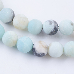 Frosted Natural Amazonite Round Bead Strands&nbsp;G-E334-6mm-09