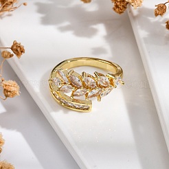 Rack Plating Brass Micro Pave Clear Cubic Zirconia Cuff Finger Rings for Women&nbsp;RJEW-M028-03G