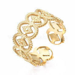 304 Stainless Steel Oval with Rhombus Wrap Open Cuff Ring&nbsp;RJEW-T023-22G