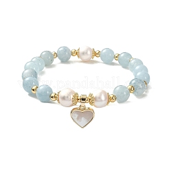 Natural Mixed Gemstone & Pearl Beaded Stretch Bracelet&nbsp;BJEW-JB09360