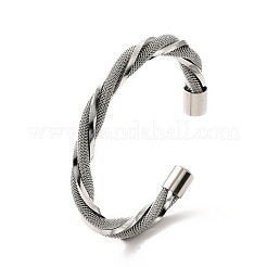 304 Stainless Steel Mesh Twist Rope Open Cuff Bangle for Women&nbsp;BJEW-P283-16M