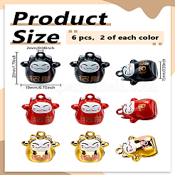 6Pcs 3 Colors Lucky Cat Shape Baking Paint Brass Pendants&nbsp;KK-LP0004-63