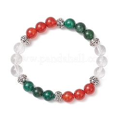 Natural Fuchsite & Carnelian & Quartz Crystal Round Beaded Stretch Bracelets for Men Women&nbsp;BJEW-TA00661