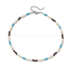 Summer Beach Synthetic Turquoise & Natural Coconut Round Heishi Beaded Necklaces&nbsp;NJEW-JN05211