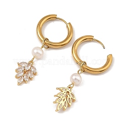 Brass Micro Pave Cubic Zirconia & Natural Cultured Freshwater Pearl Dangle Earrings&nbsp;EJEW-JE07454