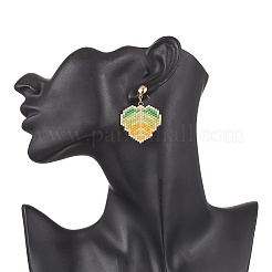 304 Stainless Steel Glass Seed Beads Leaf Dangle Stud Earrings&nbsp;EJEW-MZ00536-02