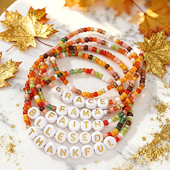 6Pcs 6 Styles Bohemian Handmade Word Resin & Plastic Colorful Glass Beaded Friendship Stretch Bracelets for Men Women&nbsp;PI5207-1