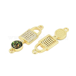Brass Micro Pave Clear Cubic Zirconia Lock Connector Charms&nbsp;KK-I723-01G