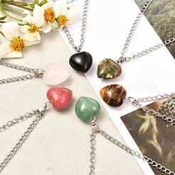 Heart Natural & Synthetic Mixed Gemstone Pendant Necklaces&nbsp;NJEW-JN03647