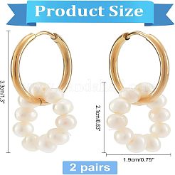 2 Pairs Natural Pearl Beaded Ring Dangle Hoop Earrings for Girl Women&nbsp;EJEW-NB0001-06