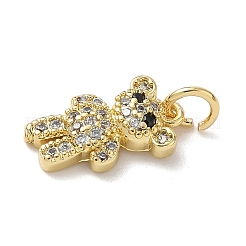 Brass Micro Pave Black and Clear Cubic Zirconia Bear Charms&nbsp;KK-B155-20G