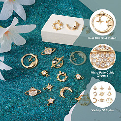 18Pcs 9 Style Brass Cubic Zirconia Universe Space Charms&nbsp;KK-KS0001-26