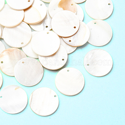 32Pcs Flat Round/Disc Natural Freshwater Shell Pendants&nbsp;SHEL-SC0001-98A