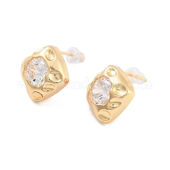 Brass Micro Pave Clear Cubic Zirconia Stud Earrings&nbsp;EJEW-B058-05G