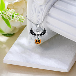 Halloween Alloy Enamel Bat with Pumpkin Pendant Necklaces&nbsp;WG6D1E5-01