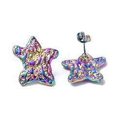 Ion Plating(IP) 304 Stainless Steel Textured Star Stud Earrings for Women&nbsp;EJEW-F300-01MC