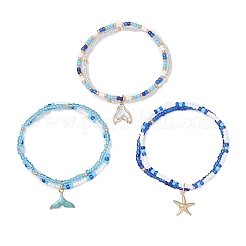 3Pcs 3 Styles Ocean Alloy Charm Bracelets Sets&nbsp;BJEW-MZ00338