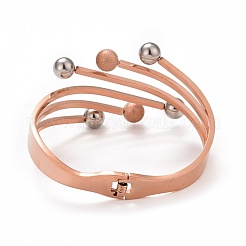 201 Stainless Steel Balls Open Cuff Bangle&nbsp;BJEW-G648-01RG