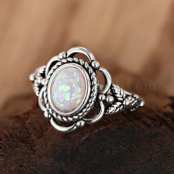 Alloy with Plastic Imitation Opal Finger Rings&nbsp;FS-WG4C942-02