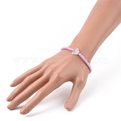 Opaque Acrylic & Brass Beaded Stretch Bracelets&nbsp;BJEW-JB09122