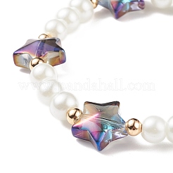 Glass Pearl & Star Beaded Stretch Bracelet for Women&nbsp;BJEW-JB08389