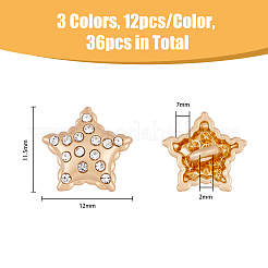 36Pcs 3 Colors 1-Hole Alloy Rhinestone Shank Buttons&nbsp;BUTT-FH0001-004