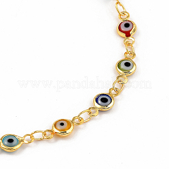 Brass Evil Eye Lampwork Link Chain Necklaces&nbsp;X-NJEW-JN02948