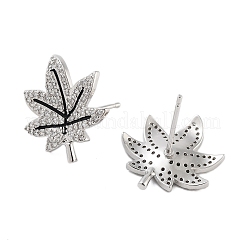 Rack Plating Leaf Brass Stud Earrings&nbsp;EJEW-N055-36P-RS