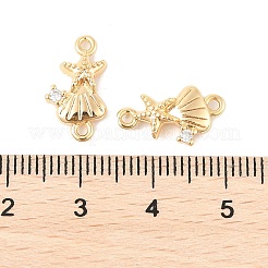 Brass Clear Cubic Zirconia Starfish Shell Shape Connector Charms&nbsp;X-KK-R219-01G