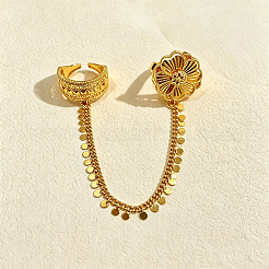 Ethnic Style Hollow Flower Asymmetric Double Rings Open Cuff Rings&nbsp;EG2669