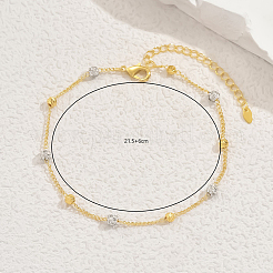 Summer Brass Crystal Rhinestone Geometric Round Bead Link Chain Anklets&nbsp;PK4515