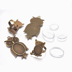 Vintage Adjustable Iron Owl Finger Ring Settings and Alloy Cabochon Bezel Settings&nbsp;FIND-X0010-04AB