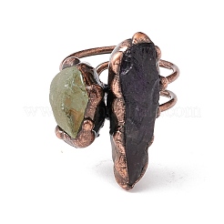 Natural Amethyst & Green Quartz Irregular Nugget Open Cuff Ring&nbsp;RJEW-I082-04R