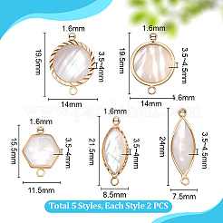 10Pcs 5 Styles Brass Pave Natural White Shell Connector Charms&nbsp;KK-PH0012-91A